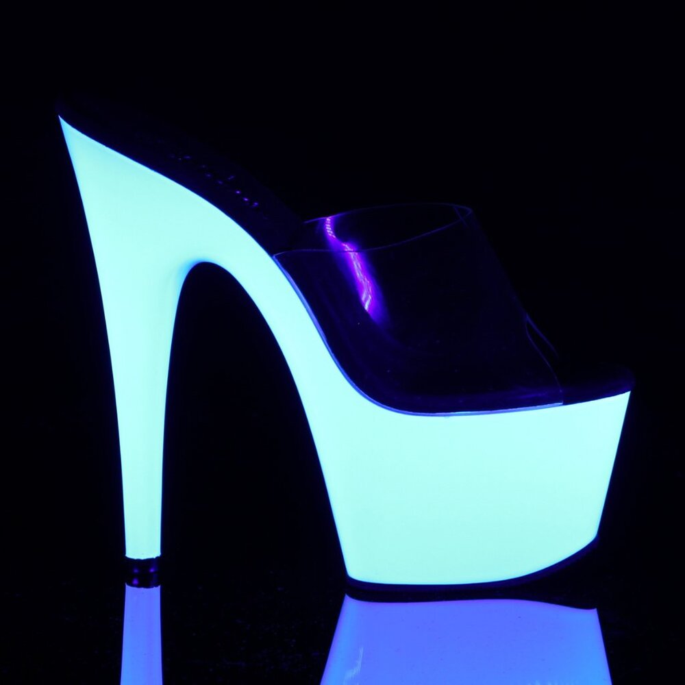 White Platform Mules with UV Reactive Glow